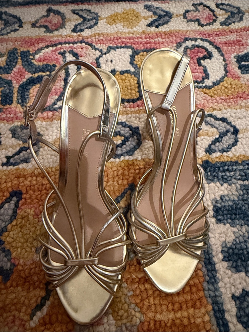 GUC DVF Women's Gold Strappy Slingback Heeled Sandals SZ 9.5